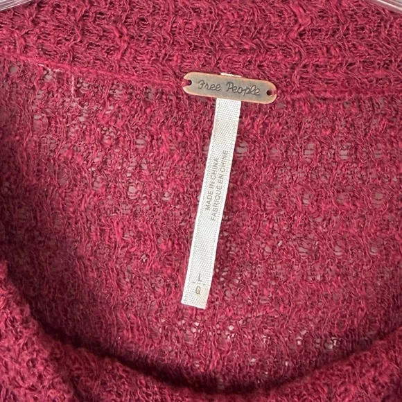 Free People Plum Maroon Wrap Split Hem Mock Neck Long Sleeve Sweater Top Large - Picture 6 of 7